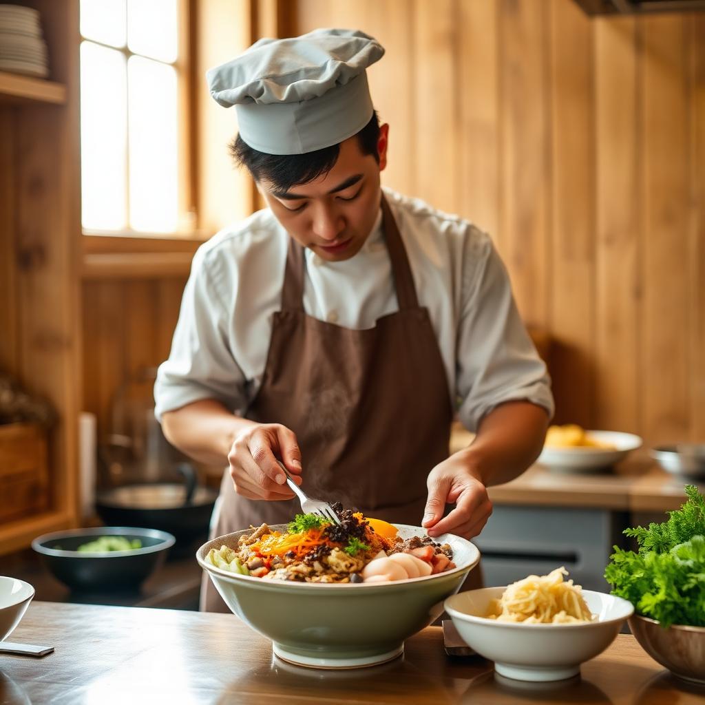 Bi-Won chef plating a fresh bibimbap